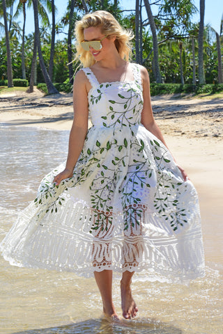 Trelise Cooper - Lasting Love Dress - White Green Leaves 