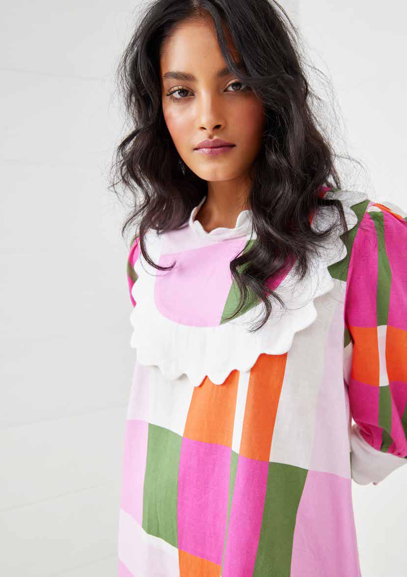 Binny LADY WHISTLEDOWN Frill Midi Dress Pink Check Tea Lily