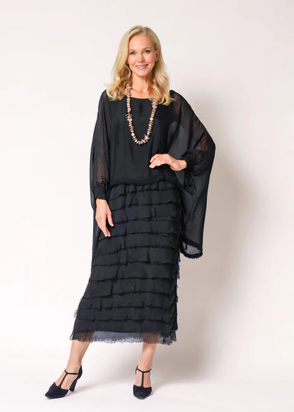 Imagine - Black Onyx Netty Dress Silk Ruffle Layers 10IM38621