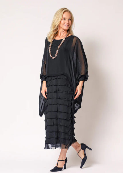 Imagine - Black Onyx Netty Dress Silk Ruffle Layers 10IM38621
