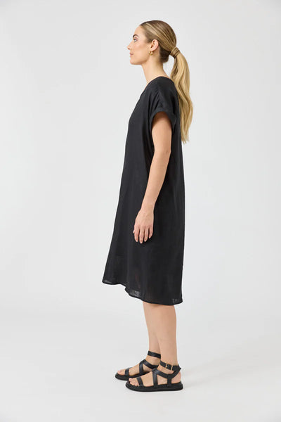 Eb & Ive - Studio Dress Linen - Ebony Black