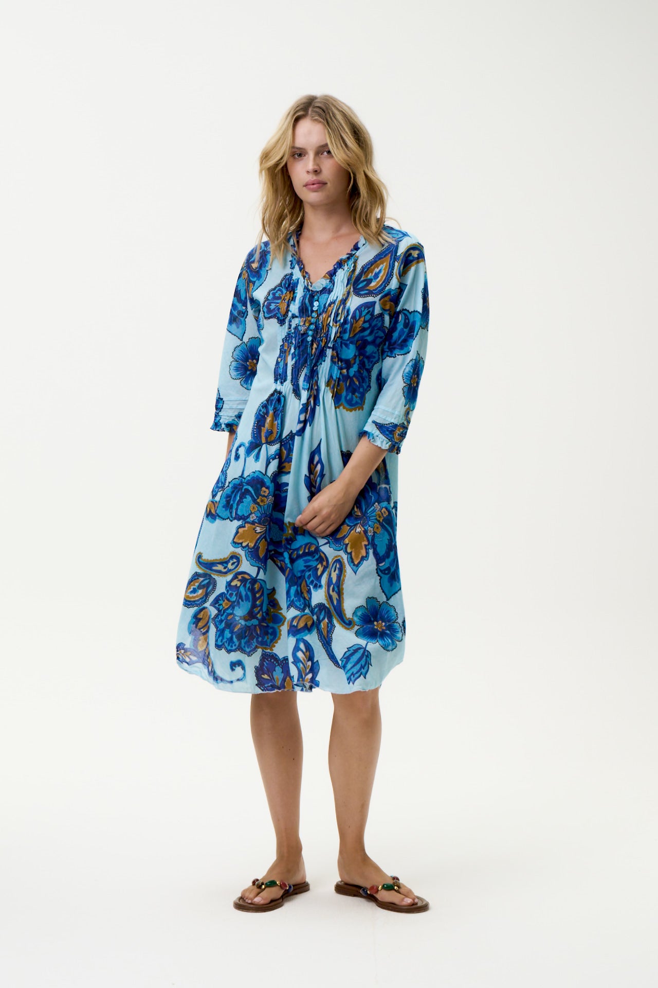 Oneseason - Middy Poppy - Cotton - Lemnos Blue Flower