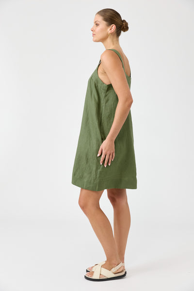 Eb & Ive - Studio Short Tank Dress Linen - Olive