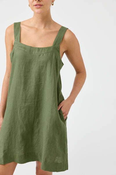 Eb & Ive - Studio Short Tank Dress Linen - Olive