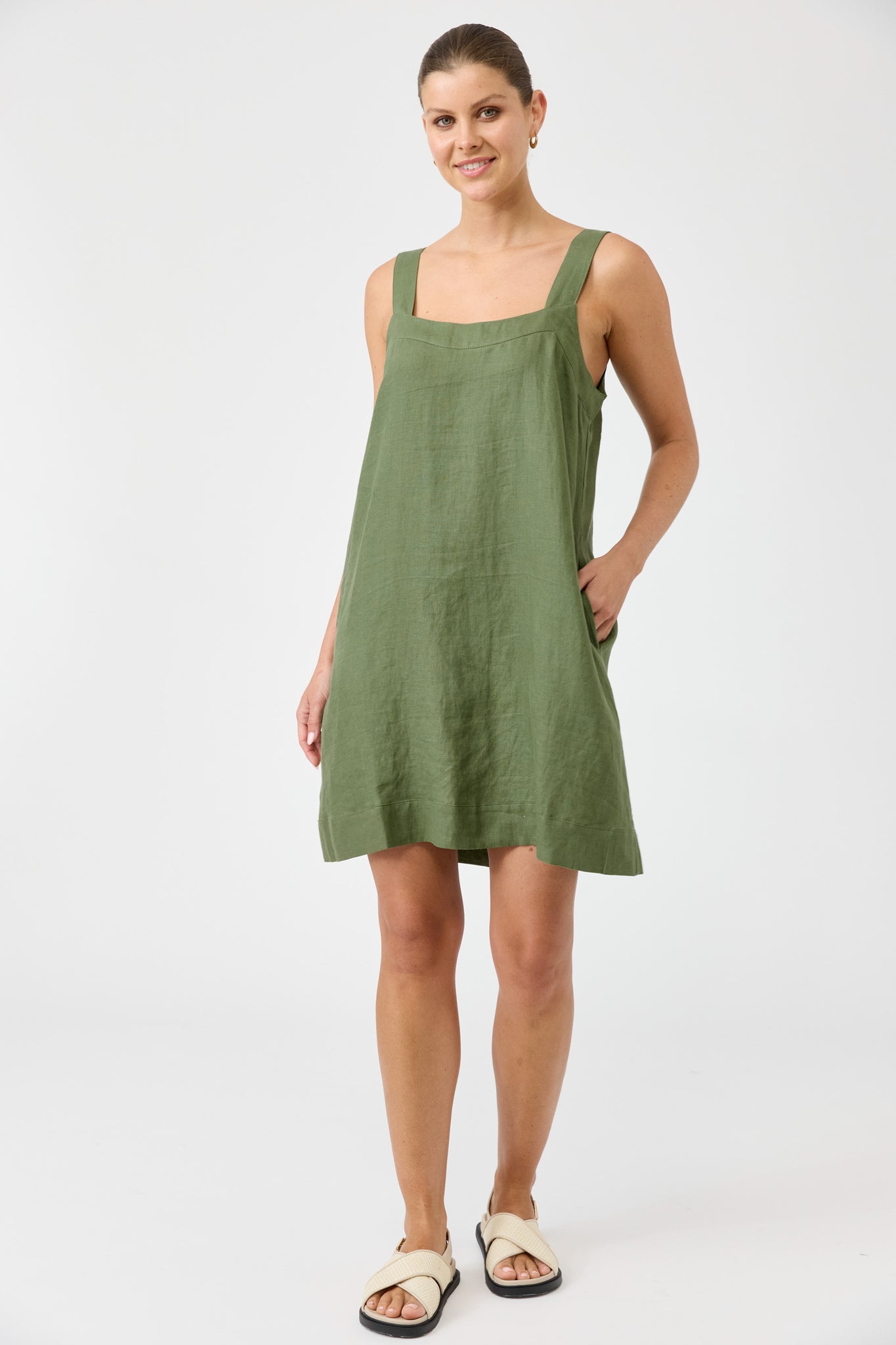 Eb & Ive - Studio Short Tank Dress Linen - Olive