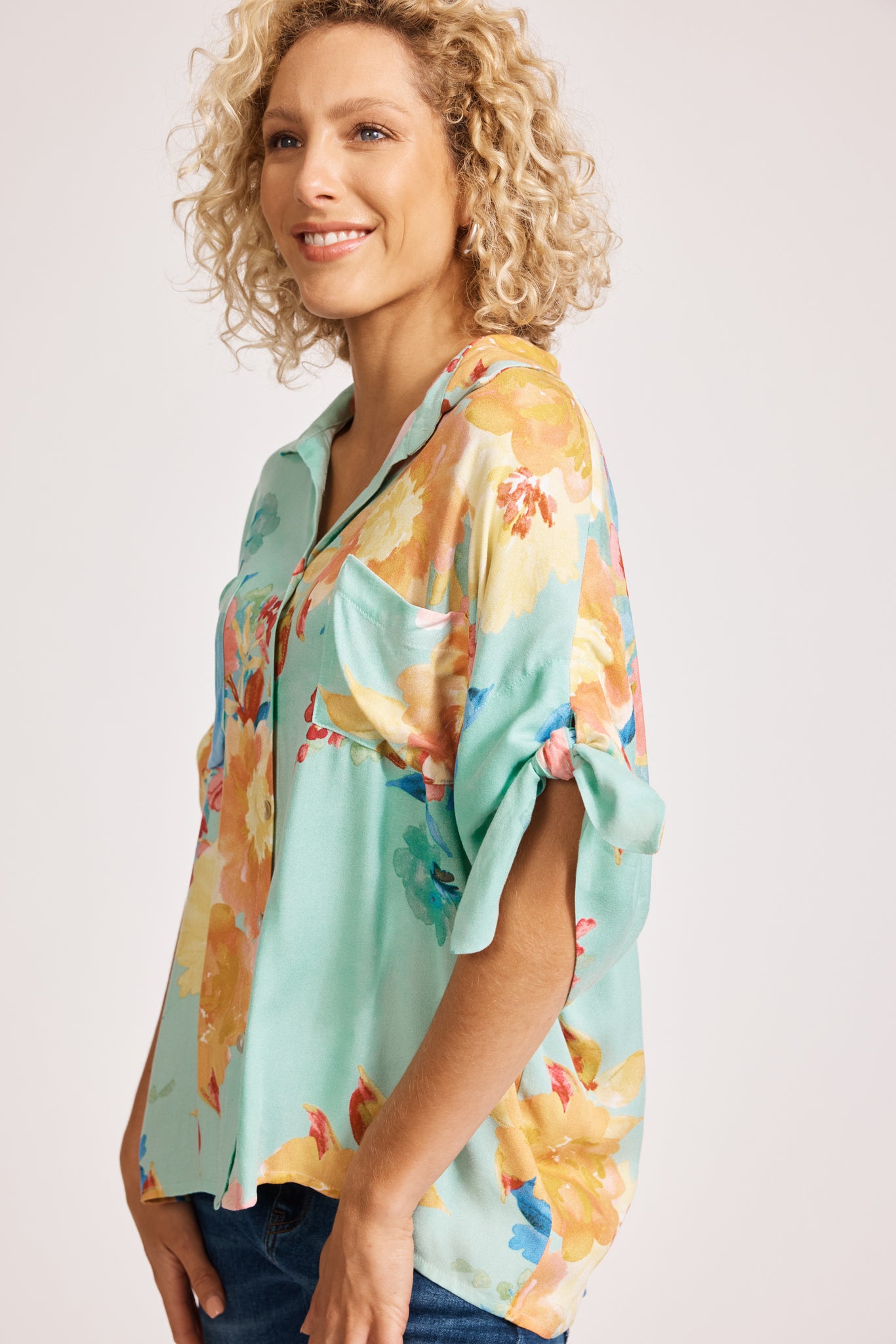 Eb & Ive - Parisio Tie Shirt - Mint Bloom FINAL SALE