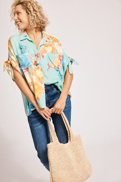 Eb & Ive - Parisio Tie Shirt - Mint Bloom FINAL SALE