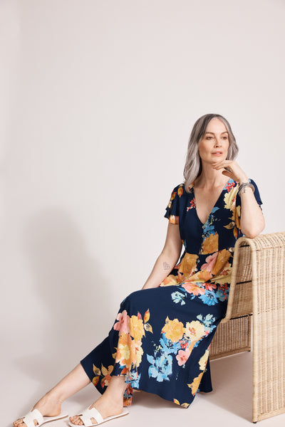 Eb & Ive - Parisio Button Midi Dress - Indigo Bloom FINAL SALE