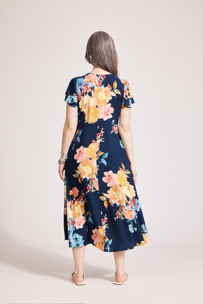 Eb & Ive - Parisio Button Midi Dress - Indigo Bloom FINAL SALE