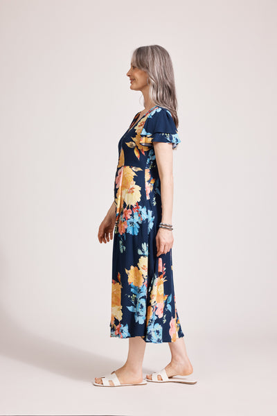 Eb & Ive - Parisio Button Midi Dress - Indigo Bloom FINAL SALE