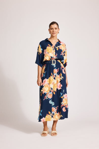 Eb & Ive - Parisio Belt Shirt Dress - Indigo Bloom