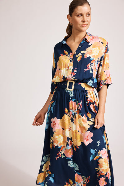 Eb & Ive - Parisio Belt Shirt Dress - Indigo Bloom