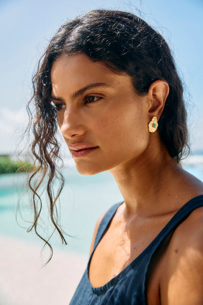 Eb & Ive - Paloma Earring - Gold/Green, Green Drop, Gold Square