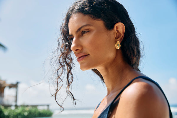 Eb & Ive - Paloma Earring - Gold/Green, Green Drop, Gold Square