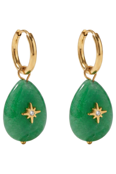 Eb & Ive - Paloma Earring - Gold/Green, Green Drop, Gold Square