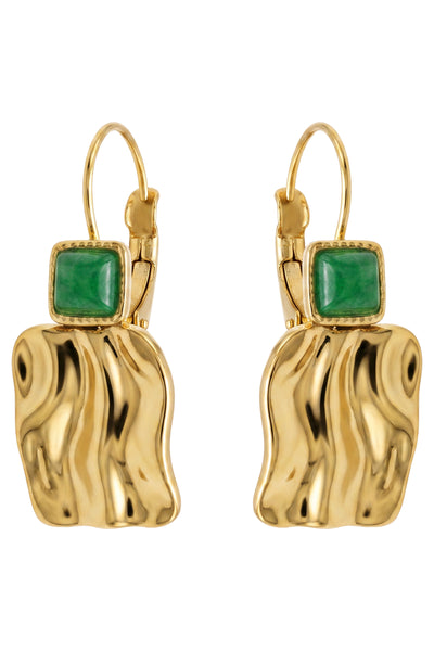 Eb & Ive - Paloma Earring - Gold/Green, Green Drop, Gold Square
