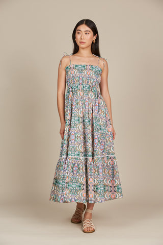 Isle of Mine - Remi Shirred Maxi Dress - Lotus Fleuron LAST ONE SIZE XS
