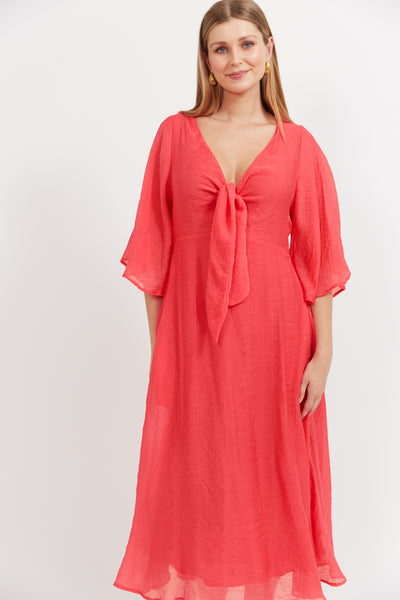 Haven - Baja Tie Midi Dress - Punch