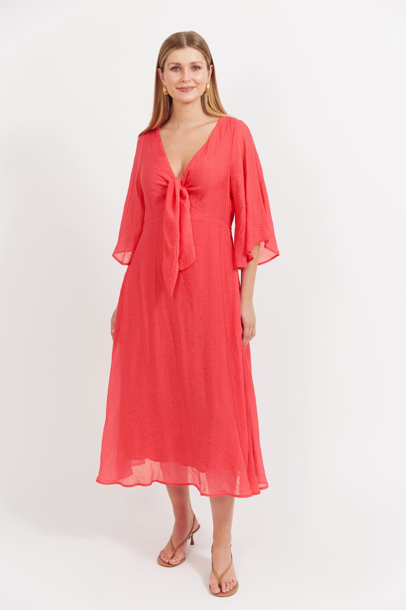 Haven - Baja Tie Midi Dress - Punch