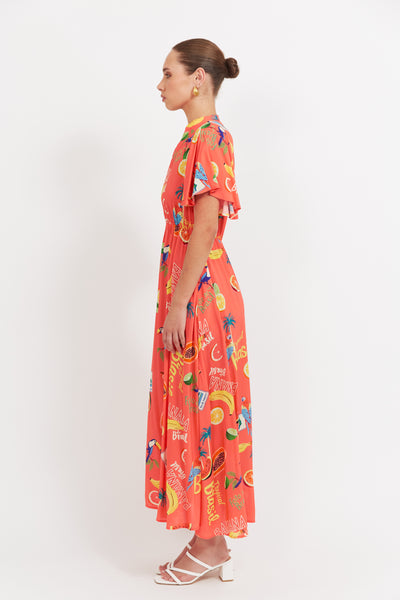 Haven - Cabana V Neck Maxi Dress - Brasil Coral