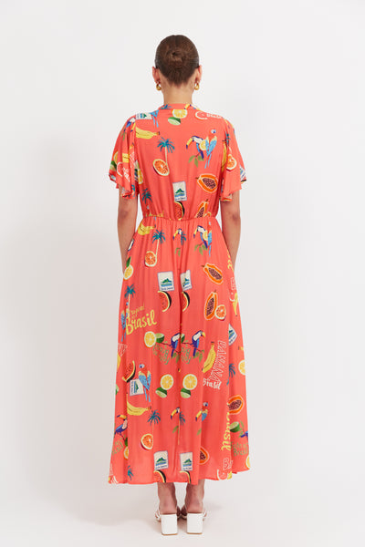 Haven - Cabana V Neck Maxi Dress - Brasil Coral