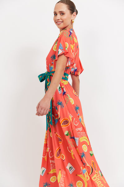 Haven - Cabana V Neck Maxi Dress - Brasil Coral