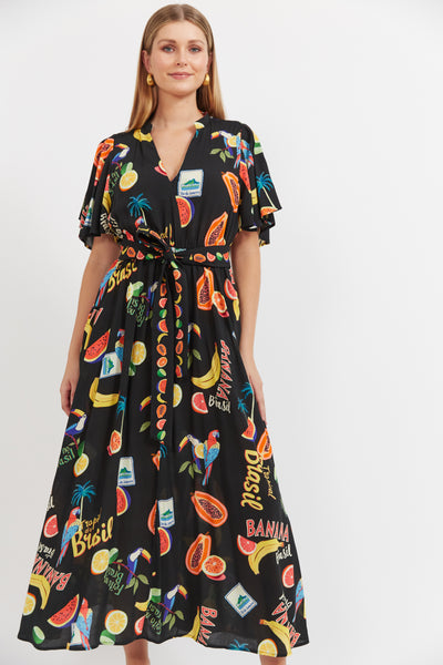 Haven - Cabana V Neck Maxi Dress - Brasil Black