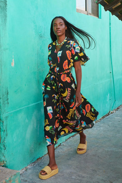 Haven - Cabana V Neck Maxi Dress - Brasil Black