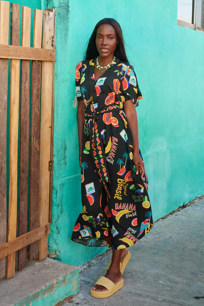 Haven - Cabana V Neck Maxi Dress - Brasil Black