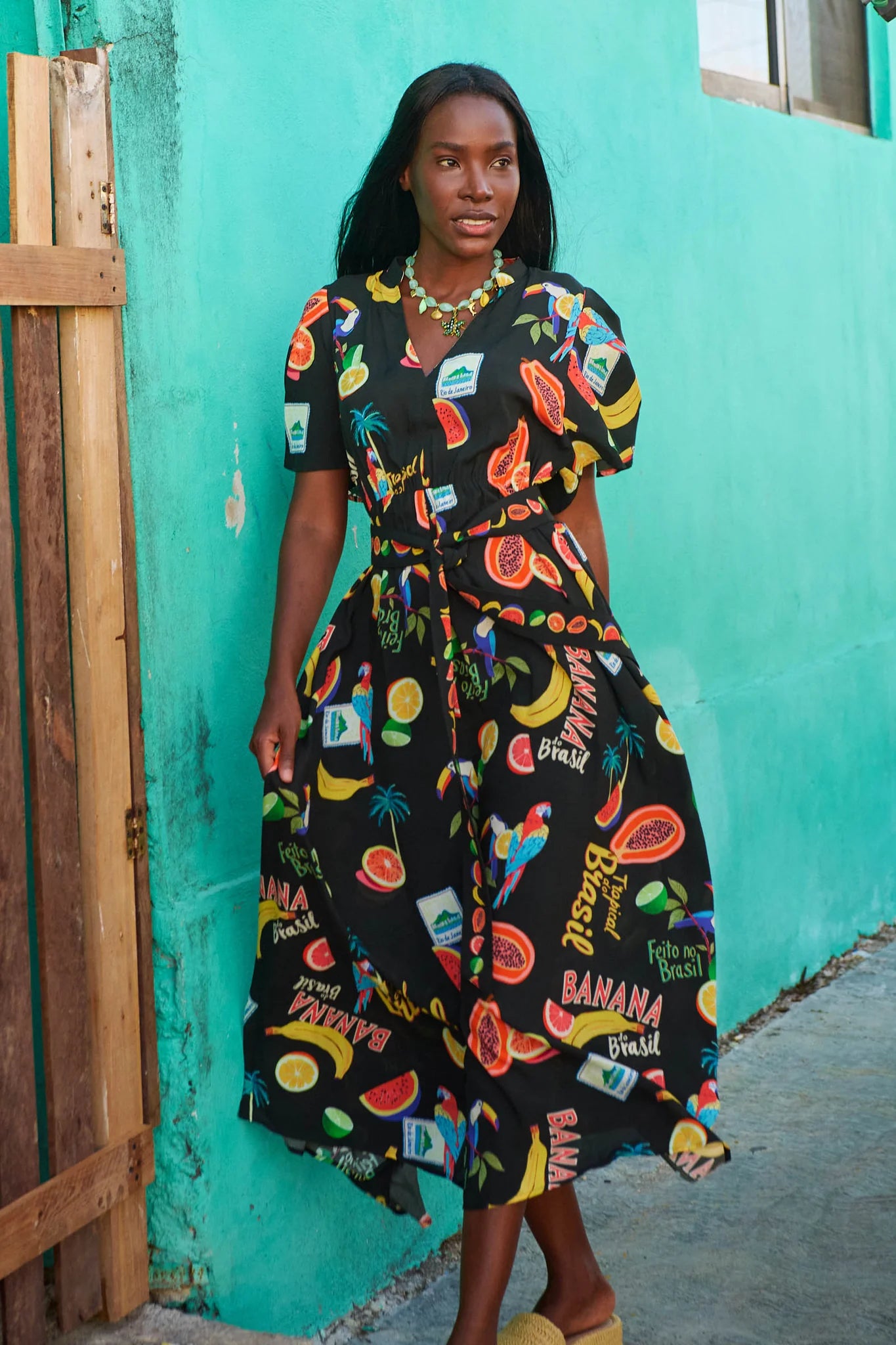 Haven - Cabana V Neck Maxi Dress - Brasil Black