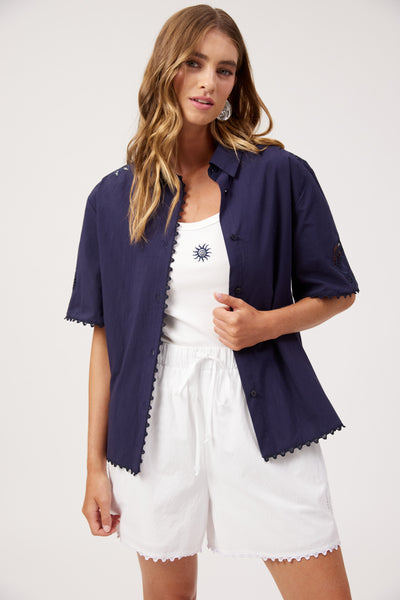 Haven - Larissa Broderie Shirt - Navy