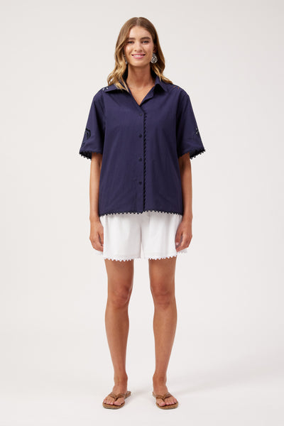 Haven - Larissa Broderie Shirt - Navy