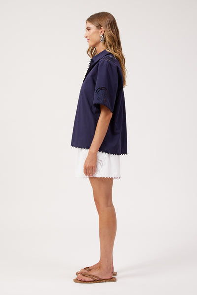 Haven - Larissa Broderie Shirt - Navy