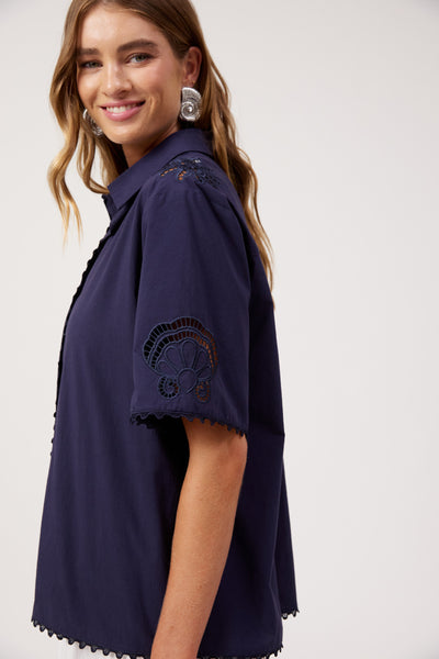 Haven - Larissa Broderie Shirt - Navy