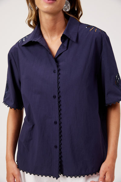 Haven - Larissa Broderie Shirt - Navy