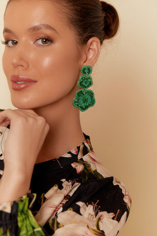 Adorne - Green Beaded Bouqet Drop Earrings 3162