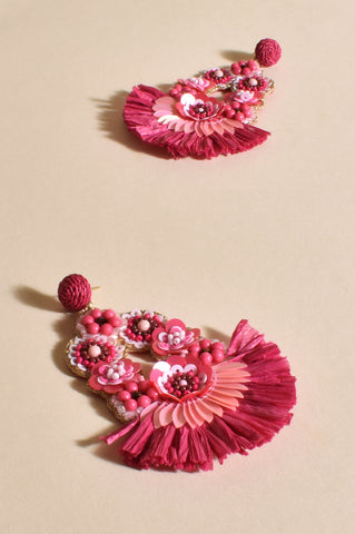 Adorne - Sequin Fringe Statement Earrings  Hot Pink/Multi  AEA3175