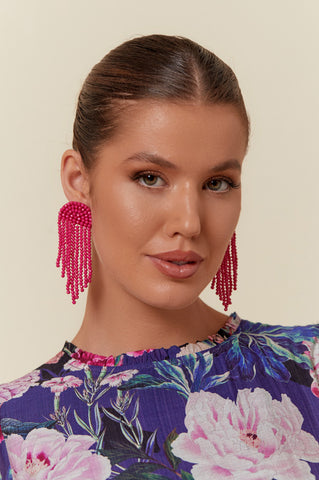 Adorne - Beaded Tassel Cocktail Earrings Pink AEA3215