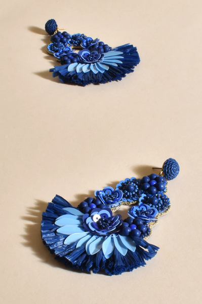 Adorne - Sequin Fringe Statement Earrings Blue 3175