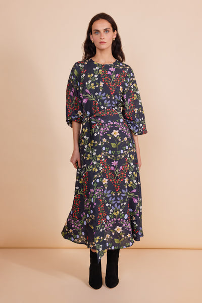 Binny -  GEORGE - Ink Floral - Linen Viscose Midi Dress