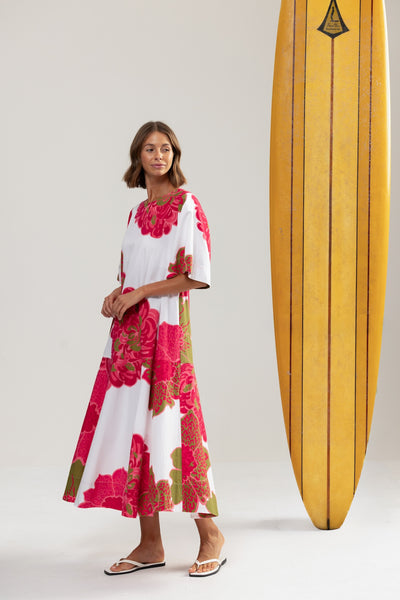 Binny - HIBISCUS - 100% Cotton Midi Dress - Hibiscus