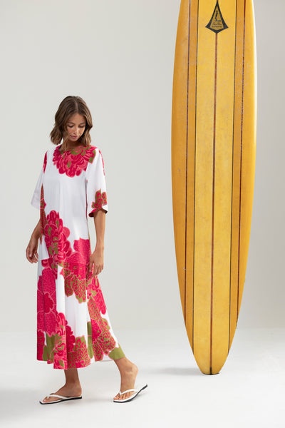 Binny - HIBISCUS - 100% Cotton Midi Dress - Hibiscus