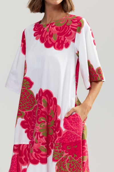 Binny - HIBISCUS - 100% Cotton Midi Dress - Hibiscus