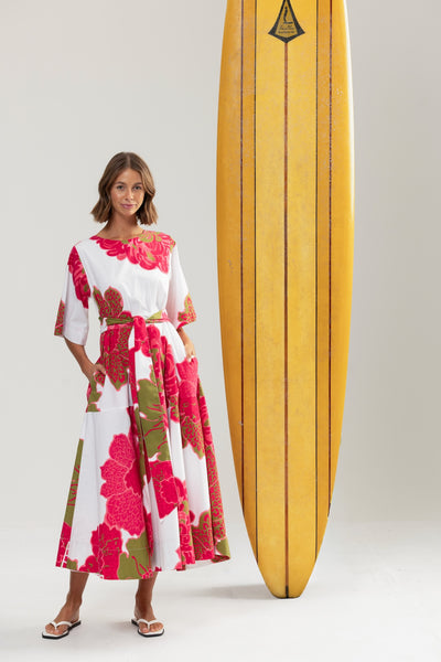 Binny - HIBISCUS - 100% Cotton Midi Dress - Hibiscus