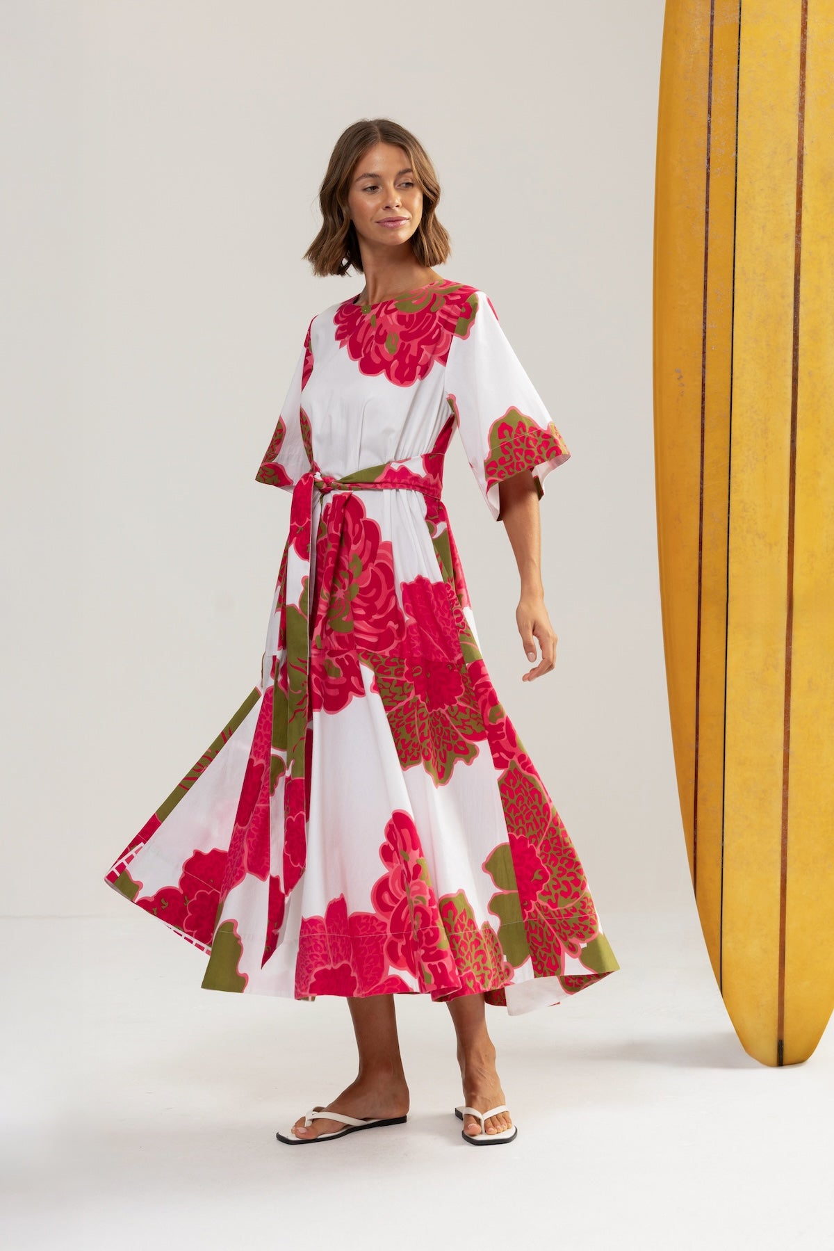 Binny - HIBISCUS - 100% Cotton Midi Dress - Hibiscus