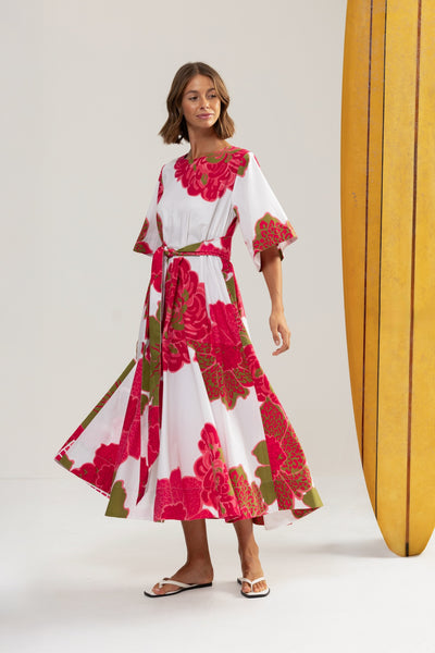 Binny - HIBISCUS - 100% Cotton Midi Dress - Hibiscus