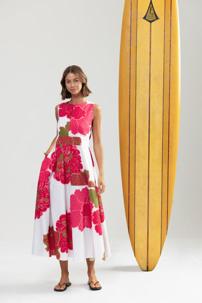 Binny - BOUGAINVILLEA - 100% Cotton Midi Sundress - Hibiscus