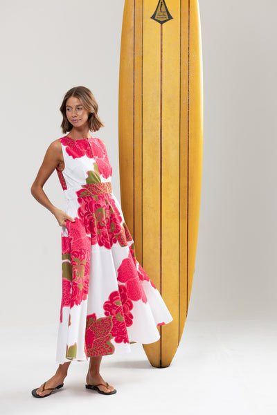 Binny - BOUGAINVILLEA - 100% Cotton Midi Sundress - Hibiscus