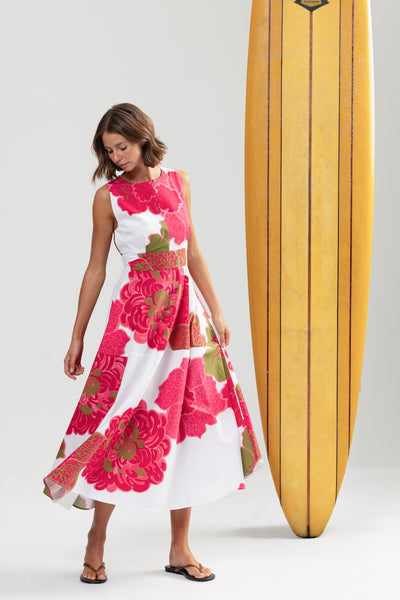 Binny - BOUGAINVILLEA - 100% Cotton Midi Sundress - Hibiscus