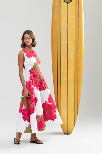 Binny - BOUGAINVILLEA - 100% Cotton Midi Sundress - Hibiscus